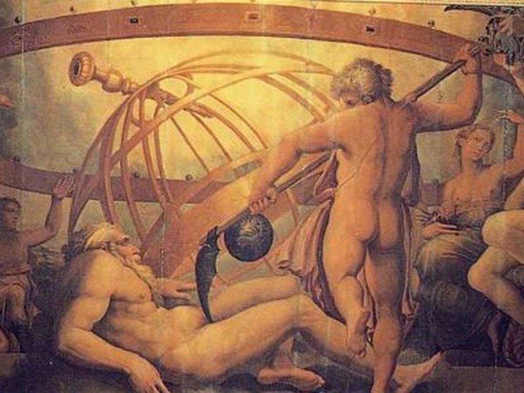 Cronos castrando a su padre Urano, de Giorgio Vasari