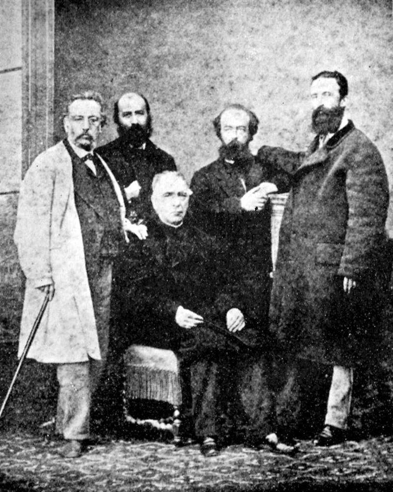 De izquierda a derecha | Fernando Garrido, Arístides Rey, José M. Orense, Elias Reclus y Giuseppi Fanelli