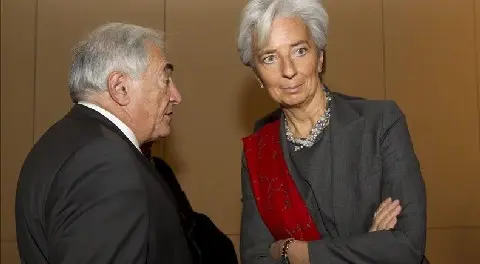 Srtauss-Kahn y la ministra de Econom&iacute;a francesa, Christine Lagarde.