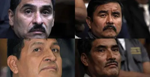 Los militares exmilitatares juzgados, Carlos Antonio Car&iacute;as, el sub-instructor del Ej&eacute;rcito Reyes Collin, y los exmilitares Manuel Pop, y Daniel Mart&iacute;nez.