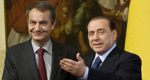 El presidente español, José Luis Rodríguez Zapatero, y el primer ministro italiano, Silvio Berlusconi.