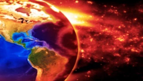 concept image of the earth slowly burning with pollution, showing north central and south america. earth based on nasa image.