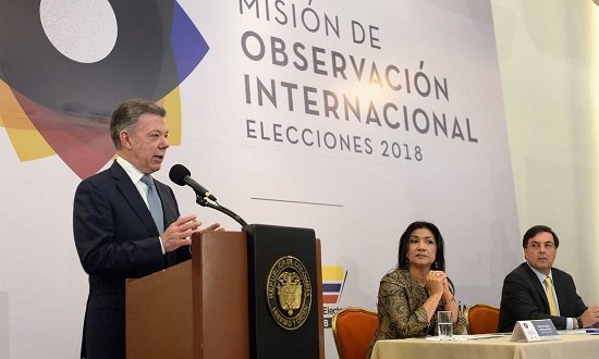 “A los colombianos, salgamos a votar, salgan a votar, eso es algo muy importante para el futuro, para ustedes, para nuestros hijos, para nuestros nietos”, dijo el Presidente en la instalación de la Misión de Observación Internacional Elecciones 2018