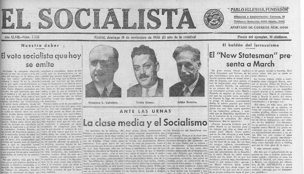 Portada de ‘El Socialista’ (19/11/1933 Núm: 7.735)