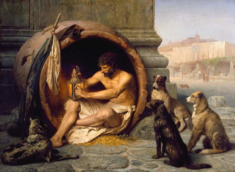 Diógenes sentado en su tinaja. Jean-Léon Gérôme (1860)