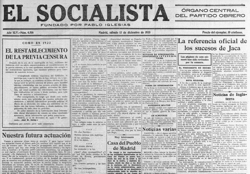 EL SOCIALISTA, sábado 13 de diciembre de 1930
