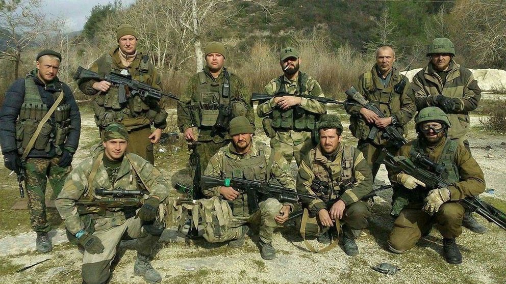 Miembros del Grupo Wagner en el área de Starobeshevo, en Donetsk, Ucrania, en algún momento del verano de 2014.