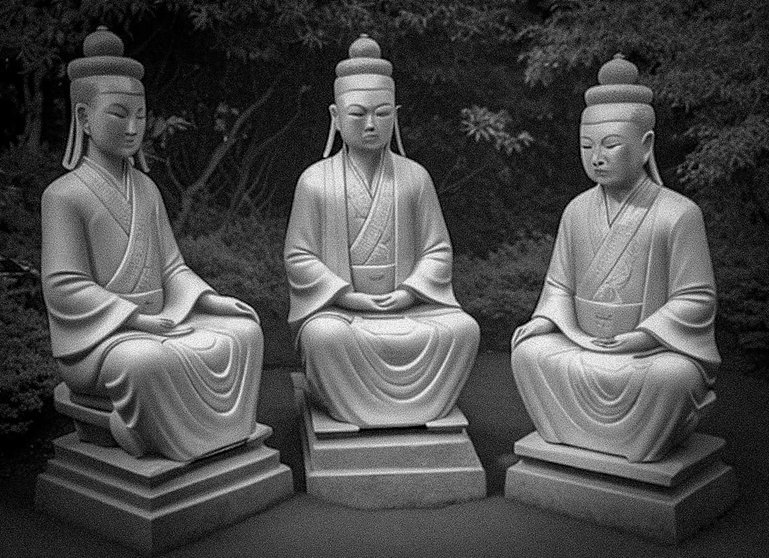 Libre recreación por el autor de estatuas budistas