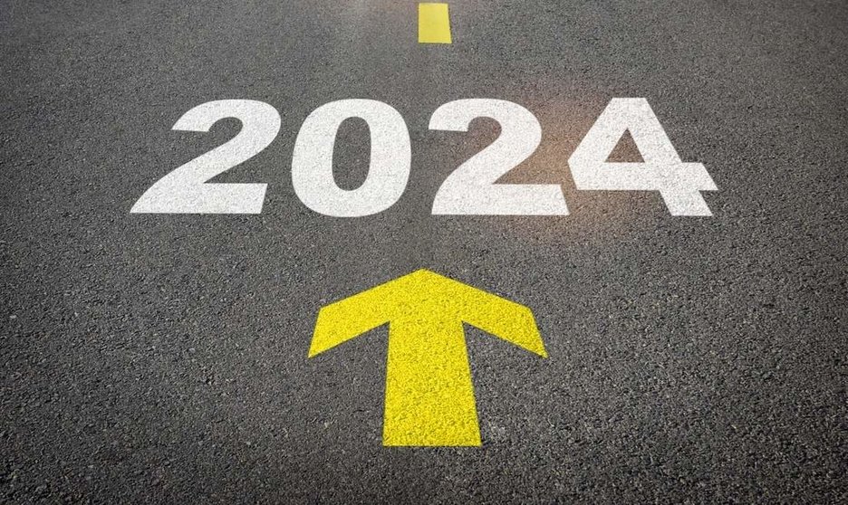 2024 to 2026 written on the road background with yellow arrow. Business planning recovery concept and new year beginning success idea