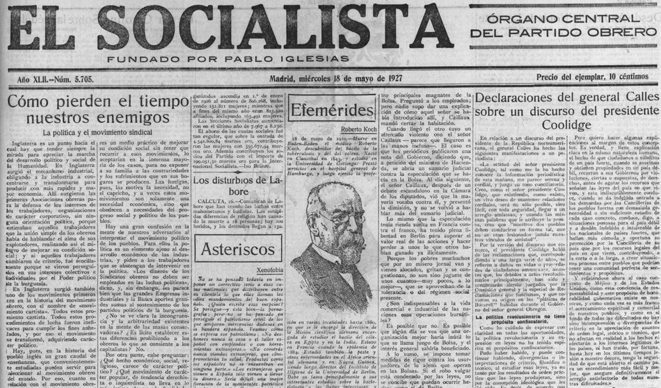 número 5705 de El Socialista, de 18 de mayo de 1927