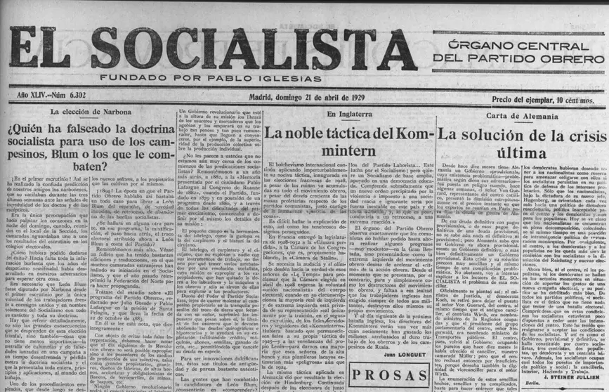 el n&uacute;mero 6.302 del 21 de abril de 1929 de&nbsp;El Socialista
