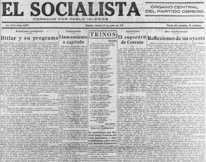El n&uacute;mero 6.970 de&nbsp;'El Socialista', del 12 de junio de 1931