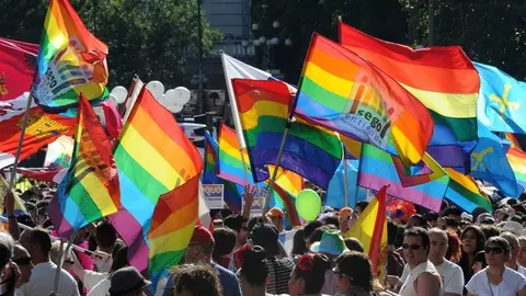 Participants take part in the gay and lesbian pride parade in the center of Madrid on June 30, 2012. AFP PHOTO/DOMINIQUE FAGET