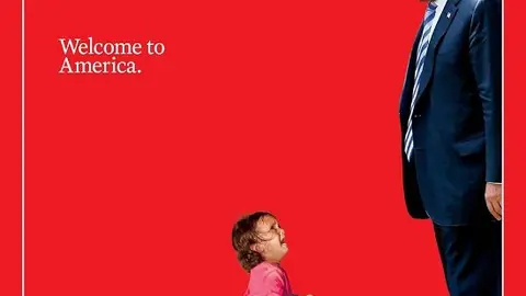 T&eacute;lam, 21/06/2018 Washington, Estados Unidos: El prestigioso semanario Time retrat&oacute; en su portada la tensi&oacute;n generada por la pol&iacute;tica migratoria de la Casa Blanca, que llev&oacute; a la separaci&oacute;n de m&aacute;s de 2.000 menores migrantes de sus familias, al confrontar la imagen del presidente Donald Trump con la de una ni&ntilde;a hondure&ntilde;a de dos a&ntilde;os llorando por la detenci&oacute;n de su madre.Foto: TIME Photo-Illustration/Photographs by Getty Images