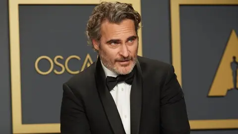 Joaquin Phoenix poses backstage with the Oscar?? for Actor In A Leading Role during the live ABC Telecast of The 92nd Oscars?? at the Dolby?? Theatre in Hollywood, CA on Sunday, February 9, 2020.