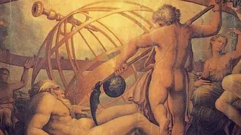 Cronos castrando a su padre Urano, de Giorgio Vasari