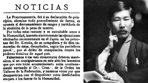 Bolet&iacute;n Oficial del Grande Oriente Espa&ntilde;ol (25/02/1911) e imagen de Shūsui Kōtoku