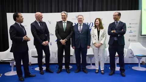 De izquierda a derecha, los rectores de la URJC, UCM, UAH, UMP, UAM y UC3M