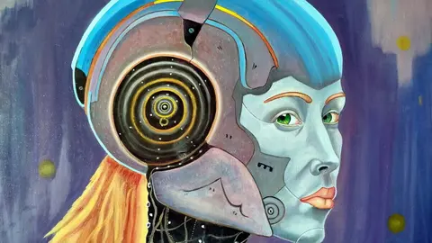 La mujer met&aacute;lica, &oacute;leo sobre lienzo