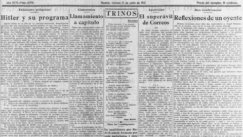 El n&uacute;mero 6.970 de&nbsp;'El Socialista', del 12 de junio de 1931