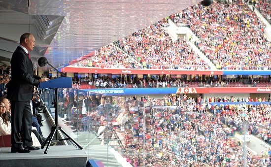 Vladimir Putin, en la ceremonia de inauguración del Mundial 2018.