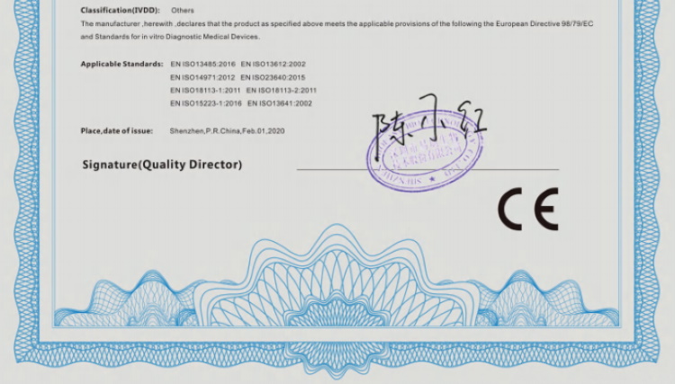 El certificado que demuestra que la compra de test defectuosos estaba homologado por Europa 
