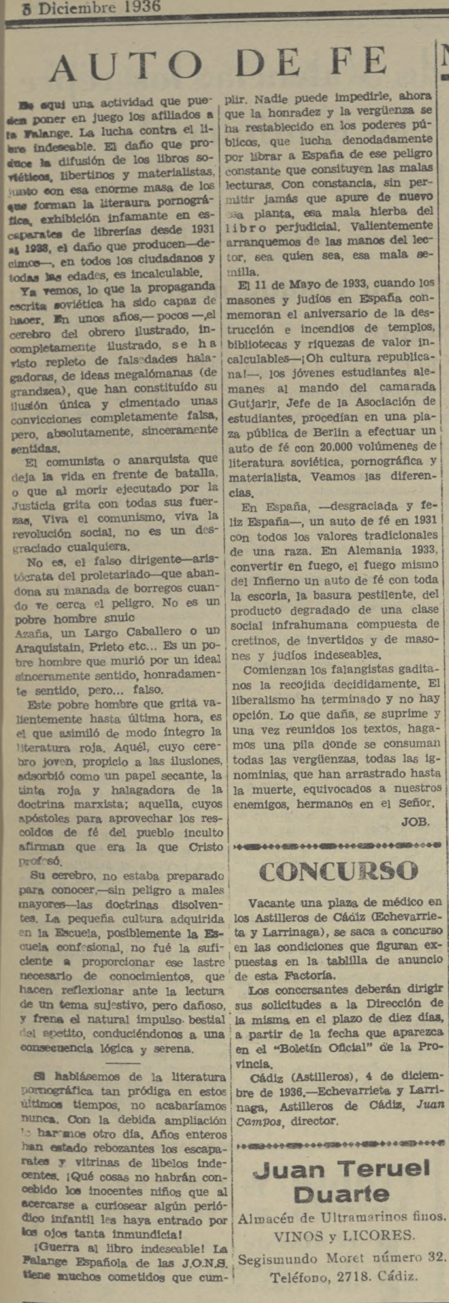 AGUILAS. 5.12.1936. JOB. DORS