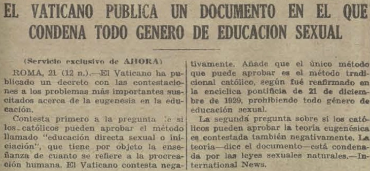 AHORA, 22.3.1931. VATICANO-EDUCACIONSEXUAL