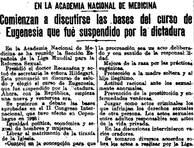 EL HERALDO. 5.3.1932. RECUPERAR CURSO EUGENICO DE 1928