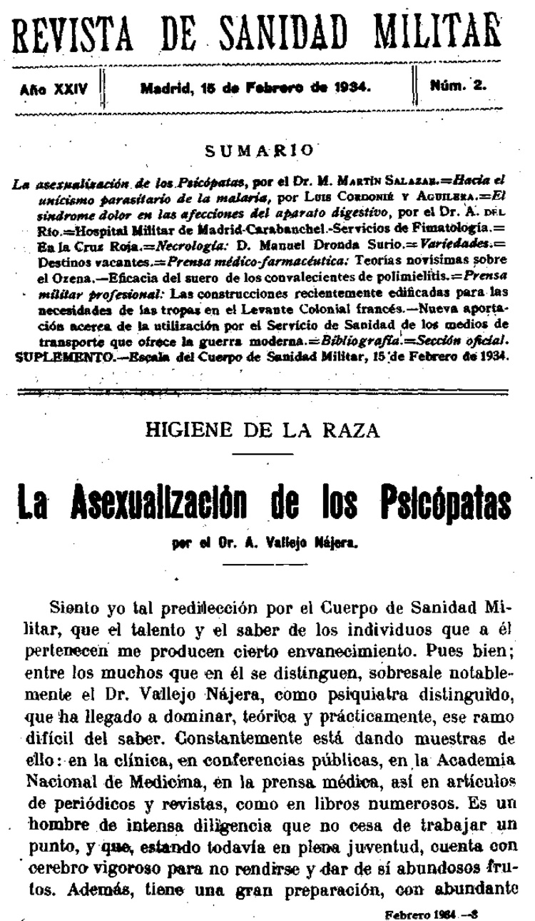 REVISTA DE SANIDADMILITAR. 15.2.1934. VALLEJO