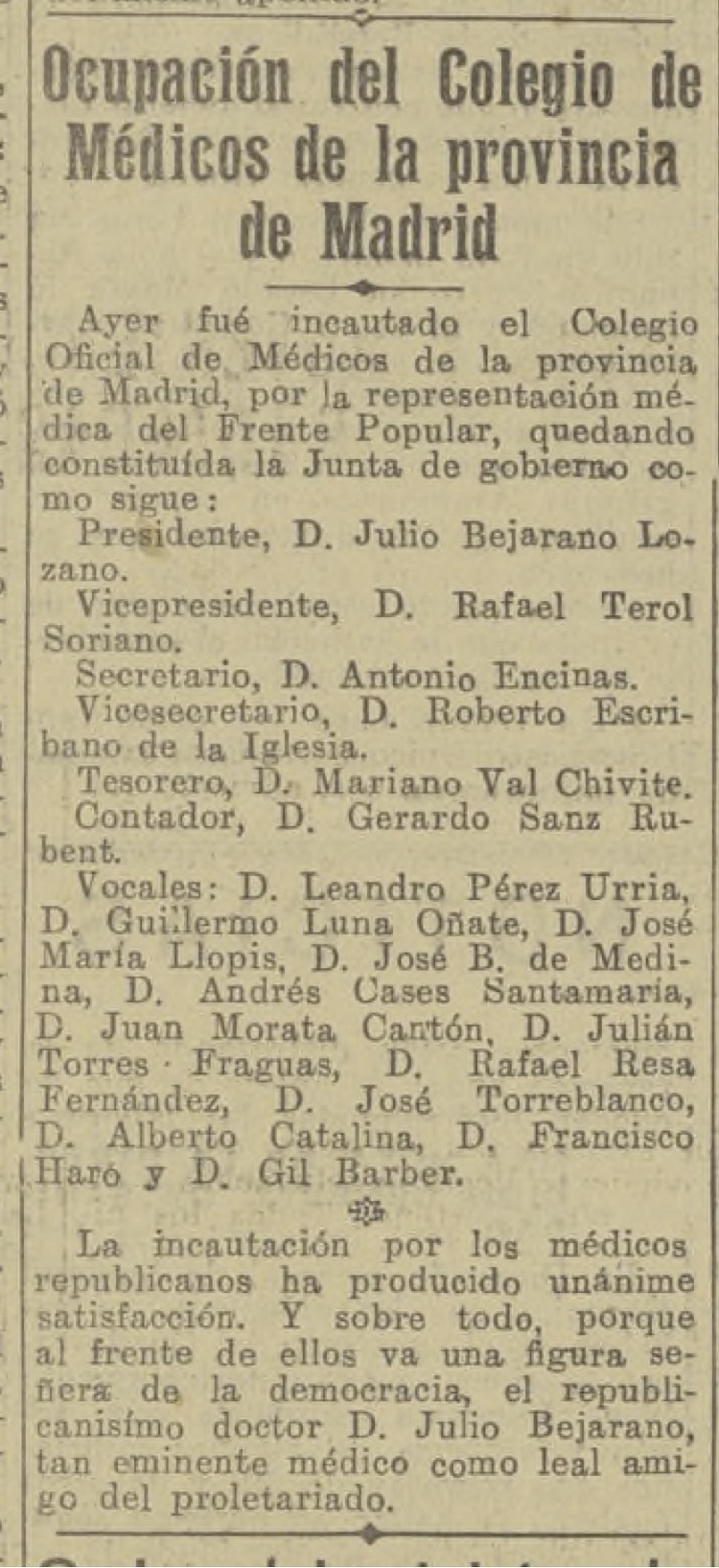 ELLIBERAL 25.7.1936. HARO COLEGIO MEDICO