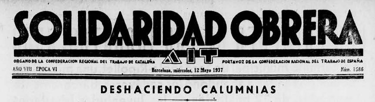 SOLIDARIDAD OBRERA, 12.5.1937. MANCHETA