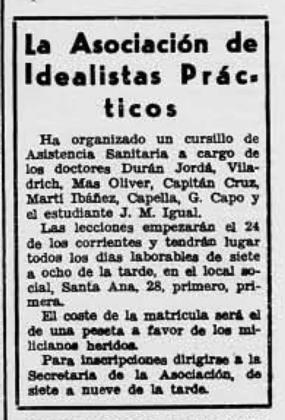SOLIDARIDAD OBRERA 22.8.1936, MARTI. IDEALISTAS PRACTICOS