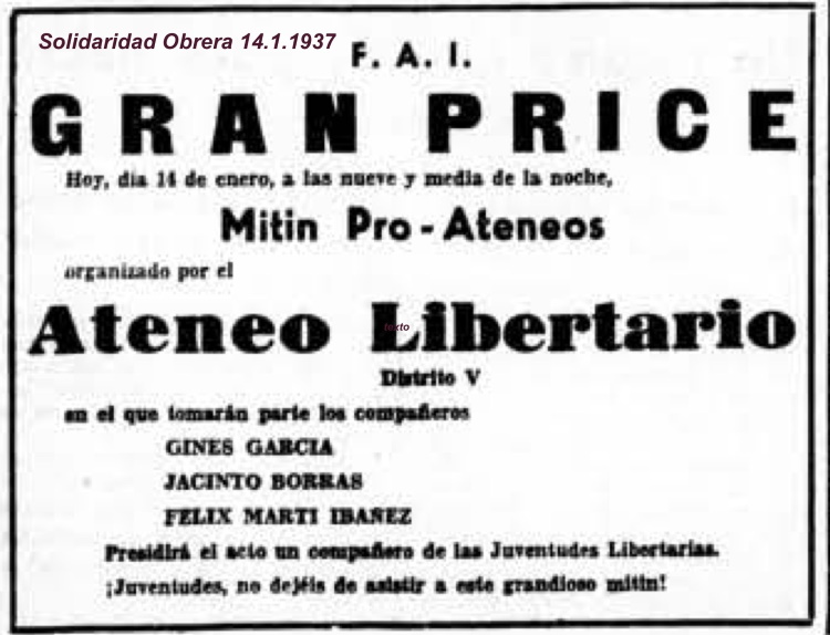 SOLIDARIDAD OBRERA. 14.1.1937. MITIN MARTI