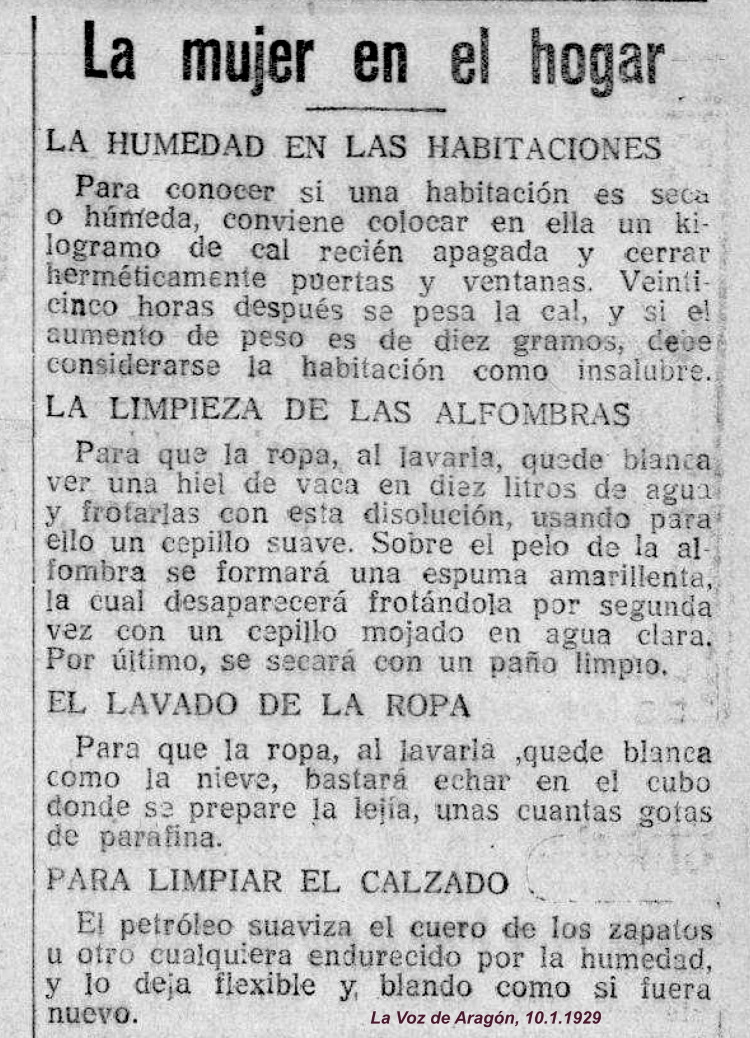 LAVOZ DE ARAGON.10.1.1929. LA MUJER EN EL HOGAR