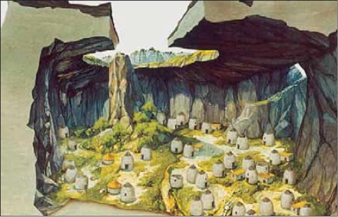 Reconstrucción hipotética de la dolina de Tiscali