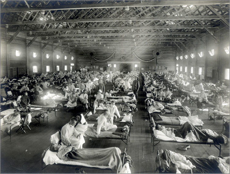 Hospital militar de emergencia durante la epidemia de Gripe Española 
Camp Funston Kansas Estados UnidosCamp Funston Kansas Estados Unidos