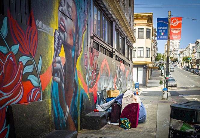 Foto del autor, vivac de un sin techo en Los Ángeles, junio 2023