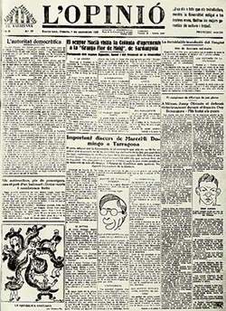Primera plana de L’Opinió (1.09.1931)