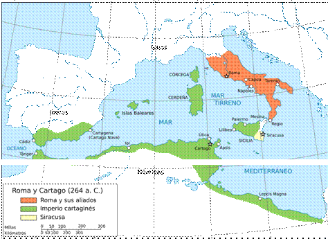 Territorios romano, siracusano y cartaginés en vísperas de la primera guerra púnica