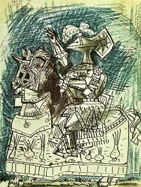 Dibujo de Picasso escogido por Calvino para su edición de El vizconde demediado de 1952.